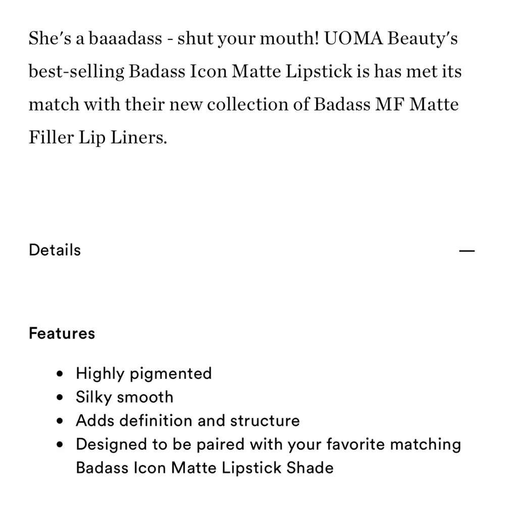 💋🆕💋 UOMA Beauty Badass MF Matte Filler Lip Liner - Picture 4 of 9